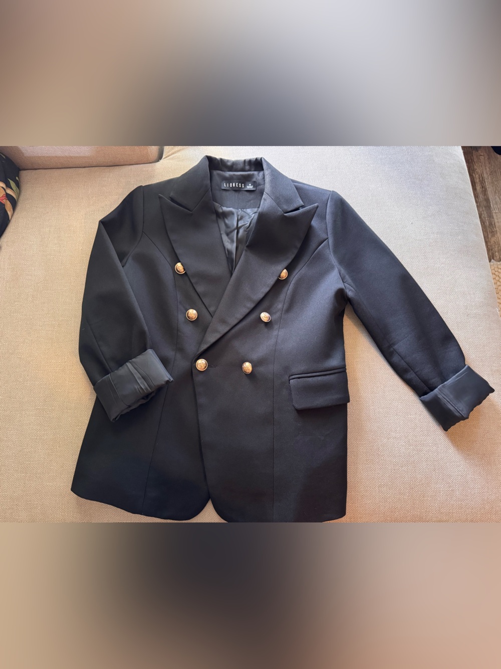 Women’s Lioness Black double breasted Blazer with gold tone buttons
